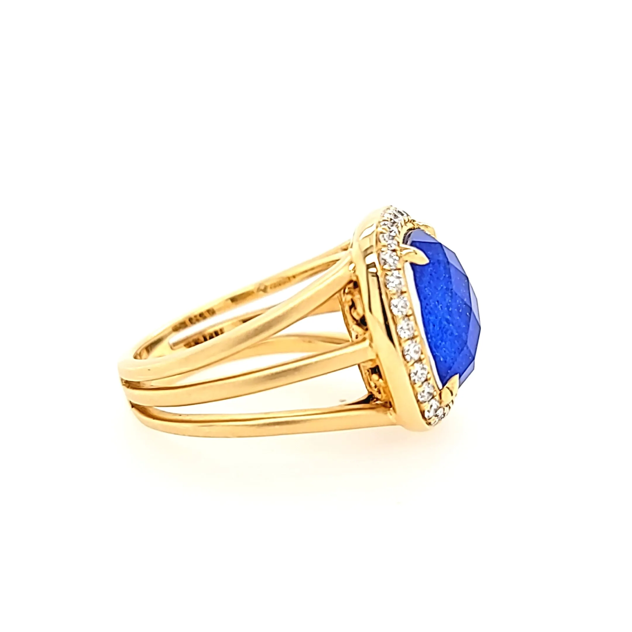 18k Yellow Gold Lapis & Diamond Ring (I7684)