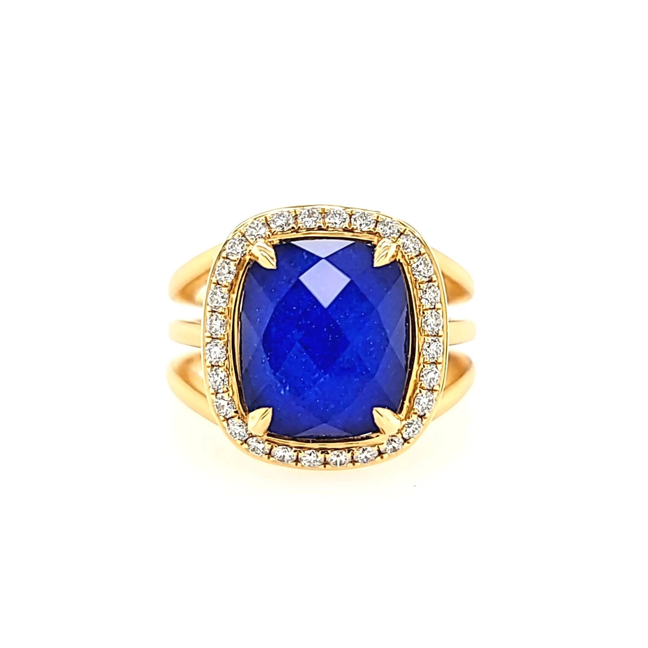 18k Yellow Gold Lapis & Diamond Ring (I7684)