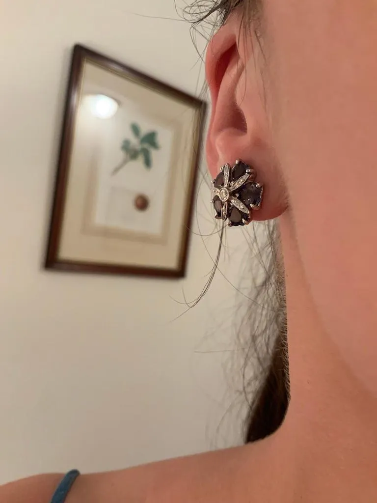 18kt White Gold Mini Sand Dollar Earrings with Iolite and Diamonds