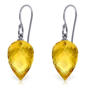 19 Carat 14K Solid White Gold Fish Hook Earrings Natural Briolette Citrine