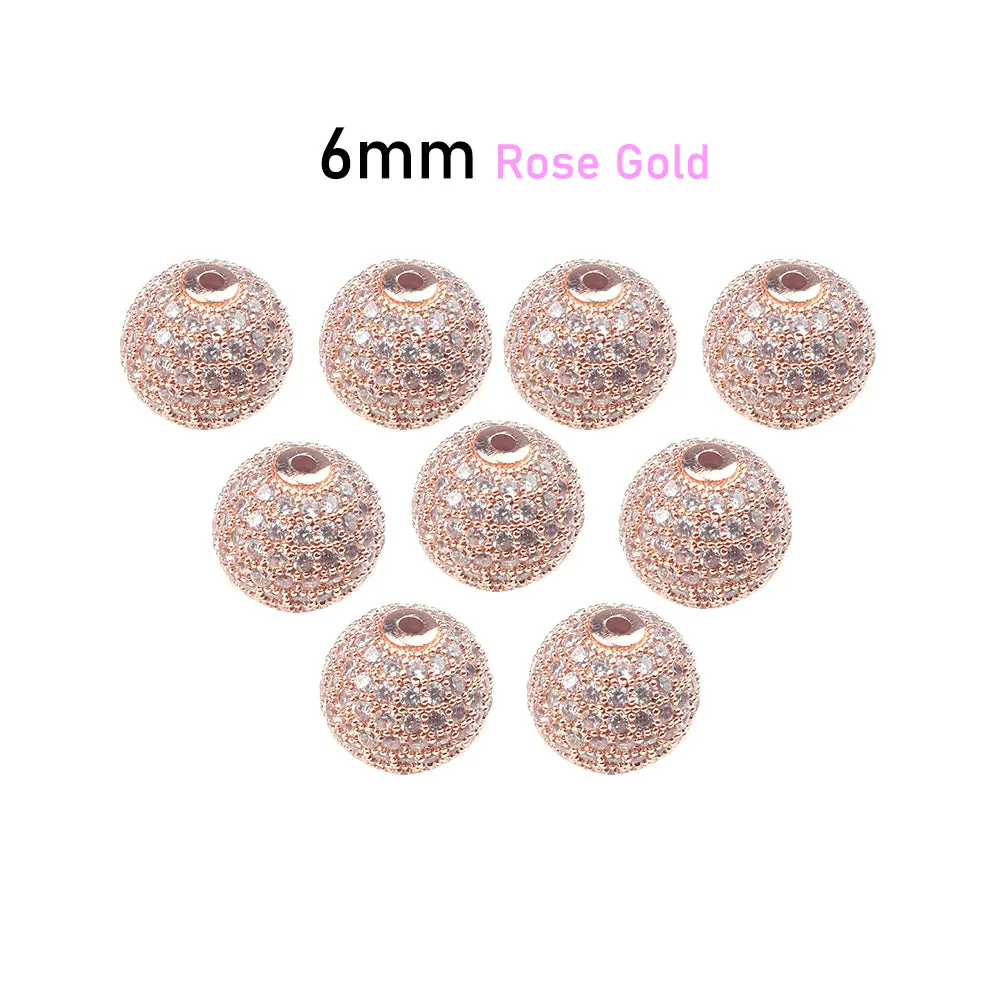 2 PIECES PACK' CZ MICRO PAVE ROUND BALL BEAD, CUBIC ZIRCONIA PAVE BEADS, SHAMBALLA BALL BEADS CZ SPACE BEADS' 6 MM COLOUR: Rose Gold