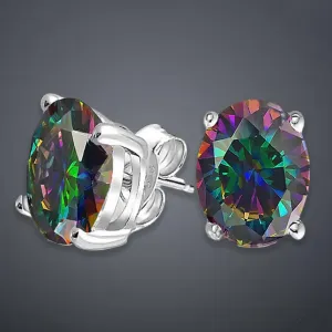 2.00 CTTW Genuine Rainbow Topaz Oval Cut Sterling Silver Studs