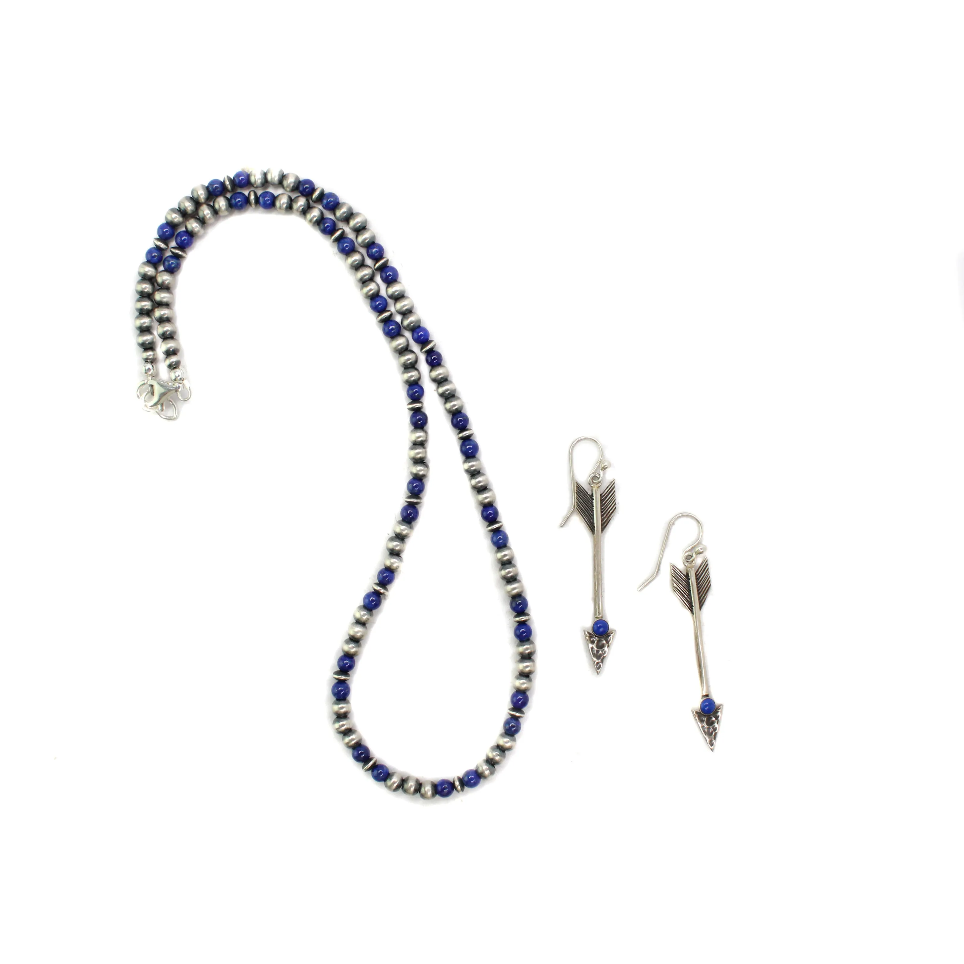 2024 Black Friday - Lapis Navajo Pearl Necklace & Lapis Arrow Earring Set