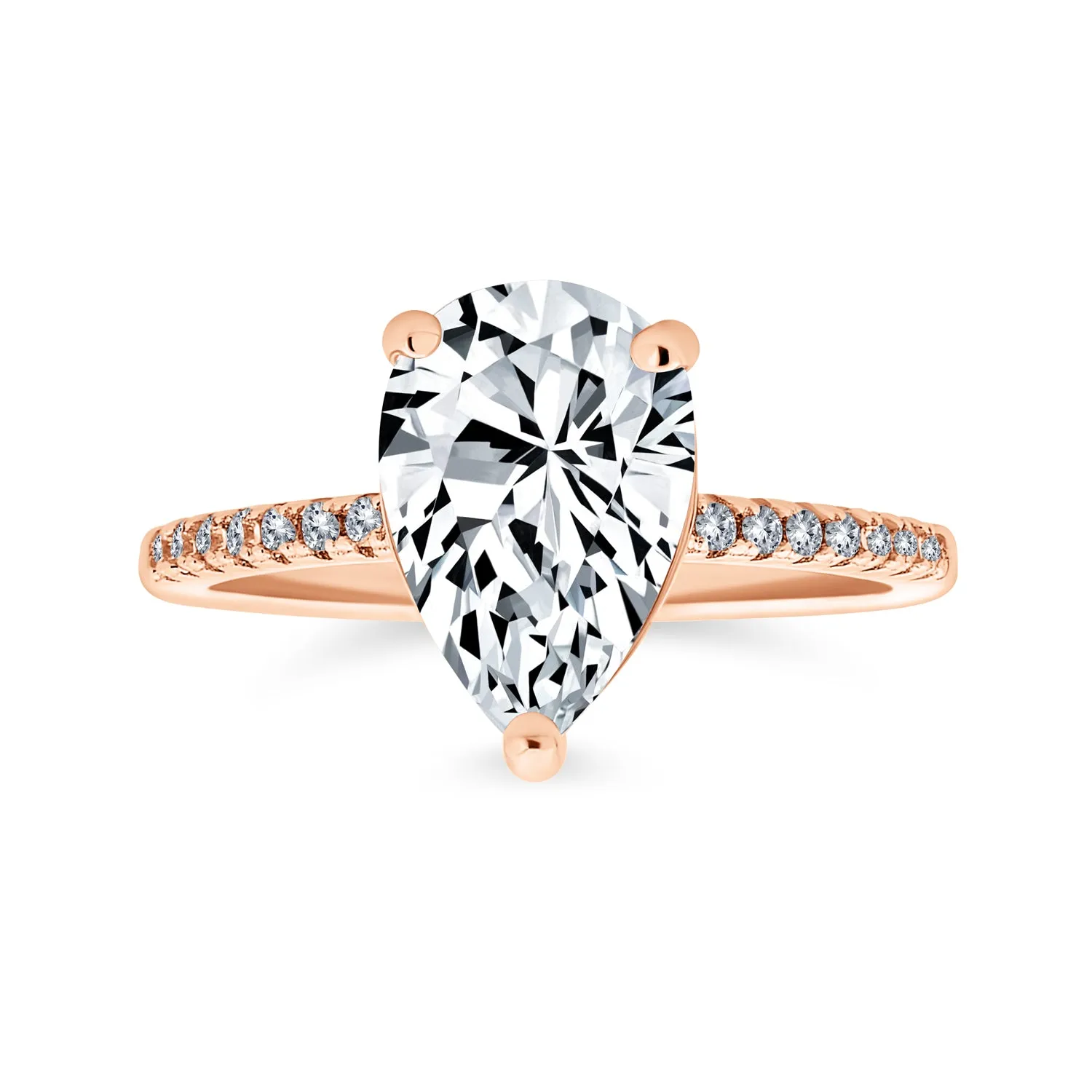 2.5-7CT Halo Teardrop Solitaire CZ Engagement Ring Rose Gold Palted .925 Silver