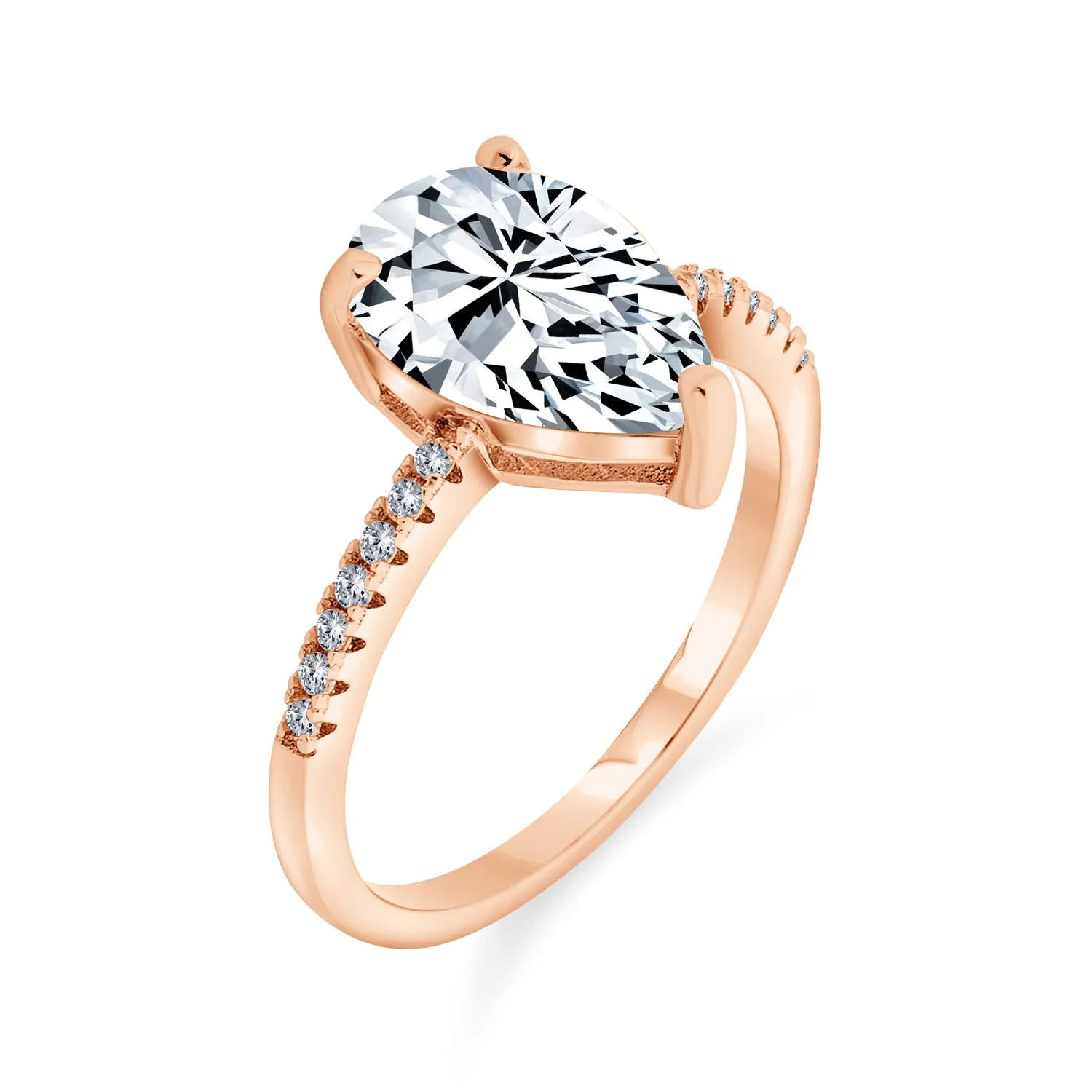 2.5-7CT Halo Teardrop Solitaire CZ Engagement Ring Rose Gold Palted .925 Silver