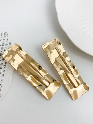 2pcs Textured Gold-tone Metal Hair Clips for Women Barrette Styling Hair