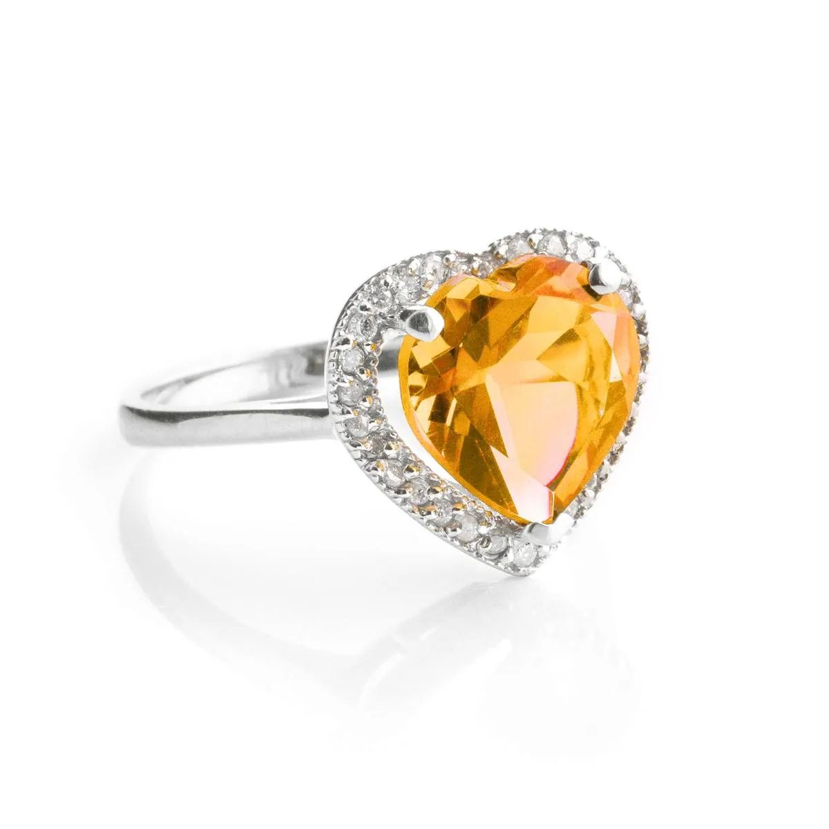 3.24 Carat 14K Solid White Gold Ring Diamond Heart Citrine