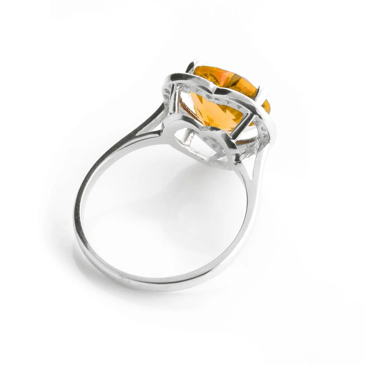 3.24 Carat 14K Solid White Gold Ring Diamond Heart Citrine