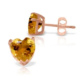 3.25 Carat 14K Solid Rose Gold Stud Earrings Natural Citrine