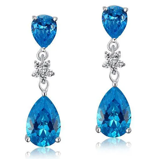 3.5 Carat Blue Pear Cut Created Topaz 925 Sterling Silver Dangle Earrings MXFE8015