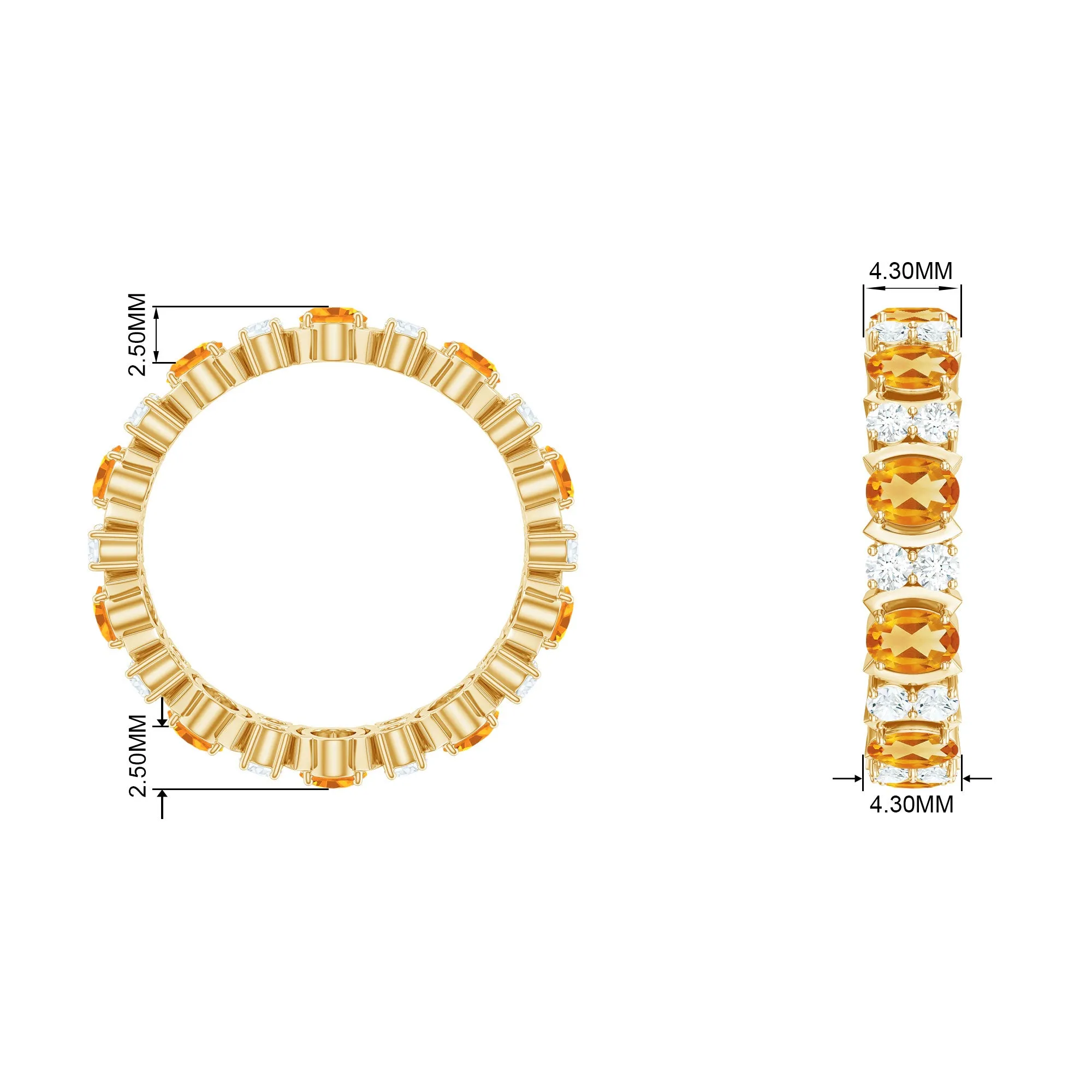 3.5 CT Oval Cut Citrine and Moissanite Eternity Anniversary Ring