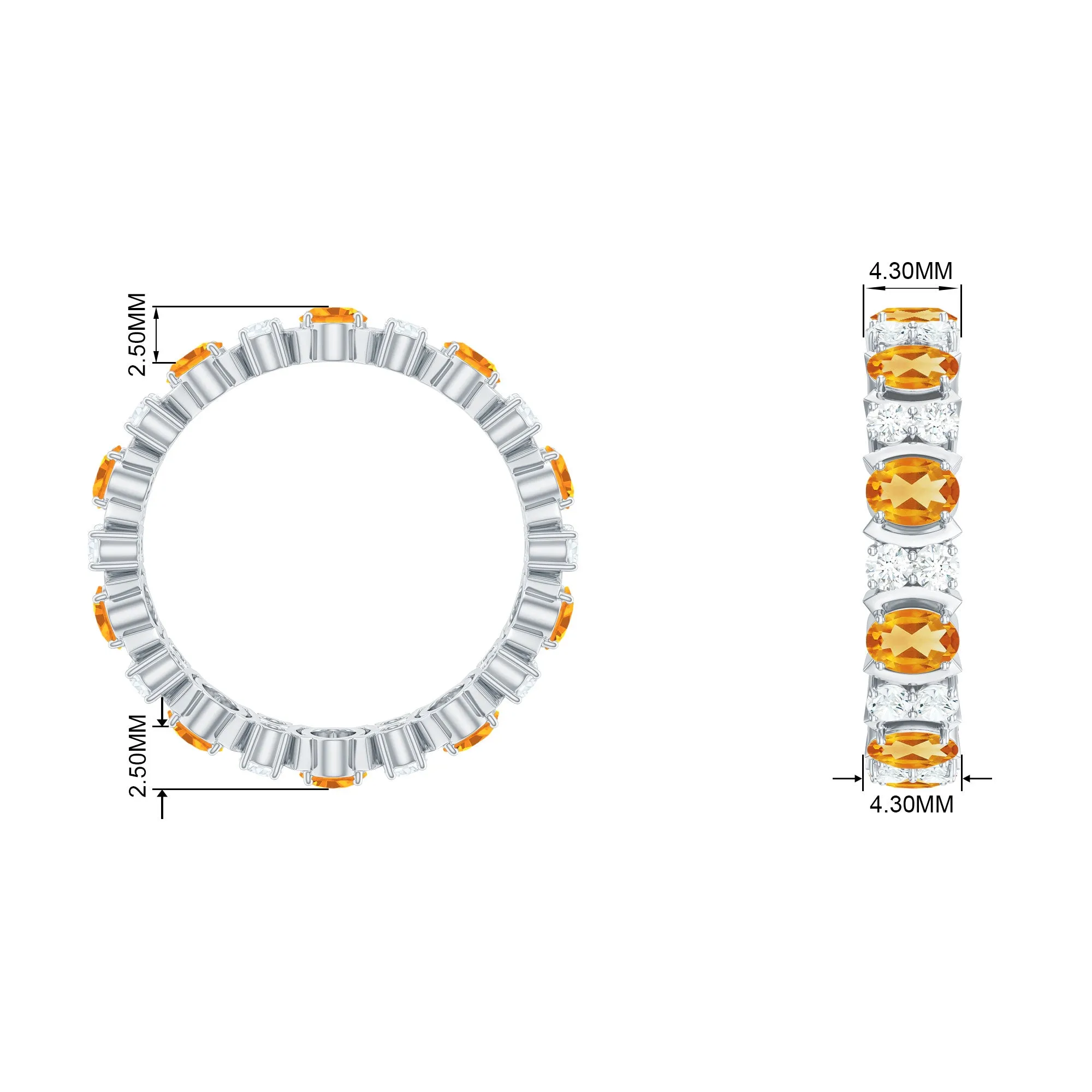 3.5 CT Oval Cut Citrine and Moissanite Eternity Anniversary Ring