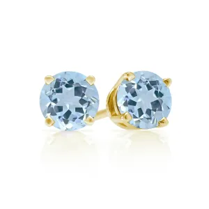 3mm, 4mm or 5mm Round Sky Blue Topaz Stud Earrings in 14kt Gold