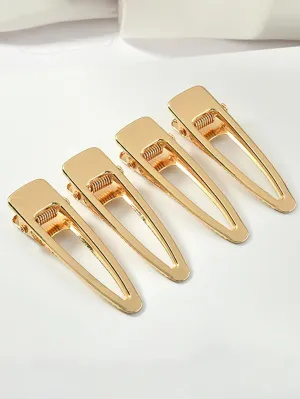 4pcs Water Drop Shaped Golden Crocodile Clip for Women Barrette Styling Hair