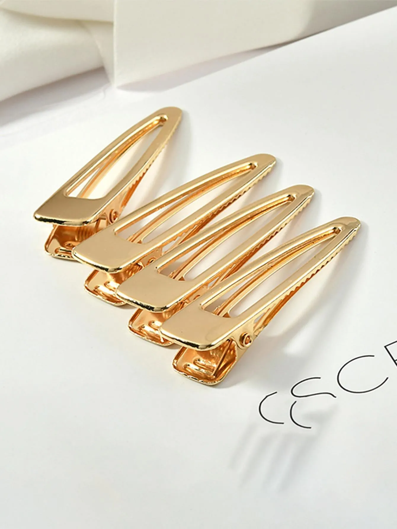 4pcs Water Drop Shaped Golden Crocodile Clip for Women Barrette Styling Hair