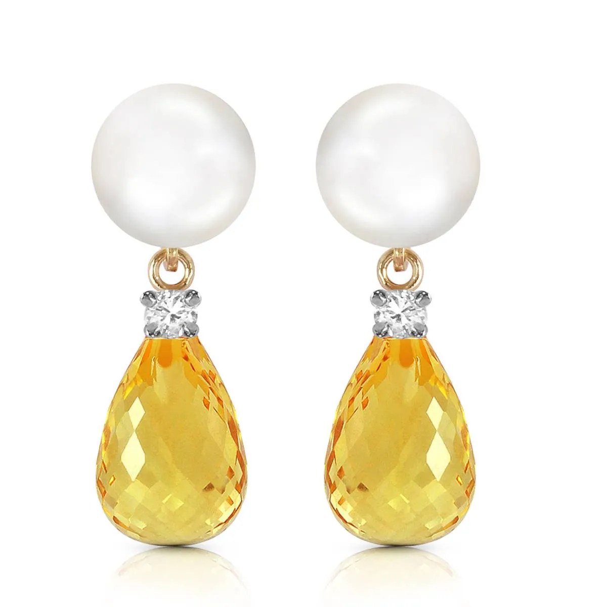 6.6 Carat 14K Solid Yellow Gold Stud Earrings Diamond, Citrine Pearl