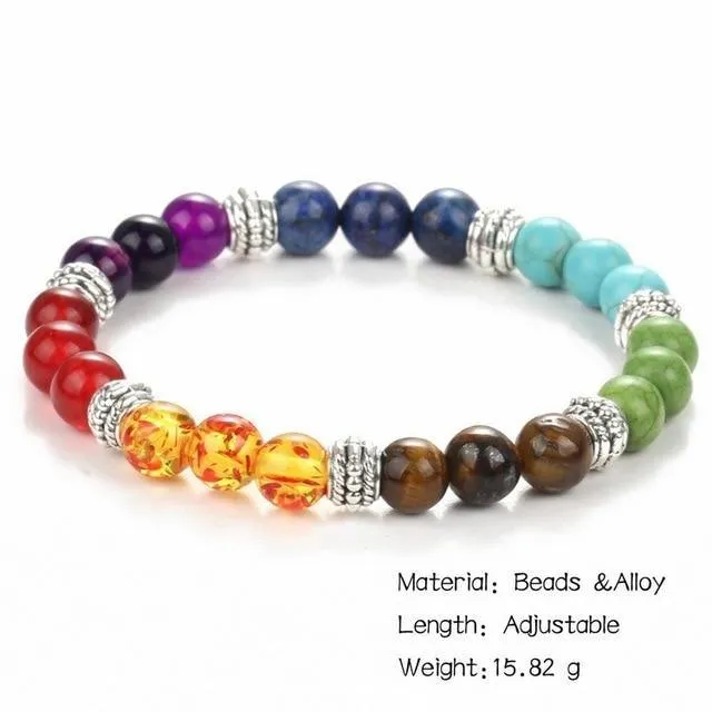 7 Chakras Natural Stone Beeds Bracelet for Healing Balance