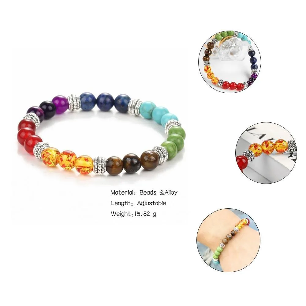 7 Chakras Natural Stone Beeds Bracelet for Healing Balance