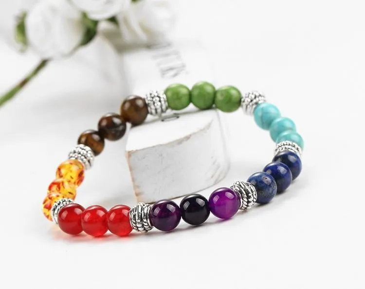 7 Chakras Natural Stone Beeds Bracelet for Healing Balance