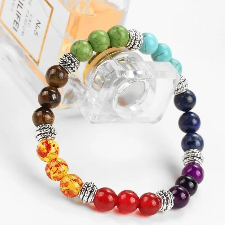 7 Chakras Natural Stone Beeds Bracelet for Healing Balance