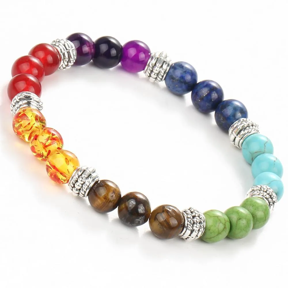 7 Chakras Natural Stone Beeds Bracelet for Healing Balance