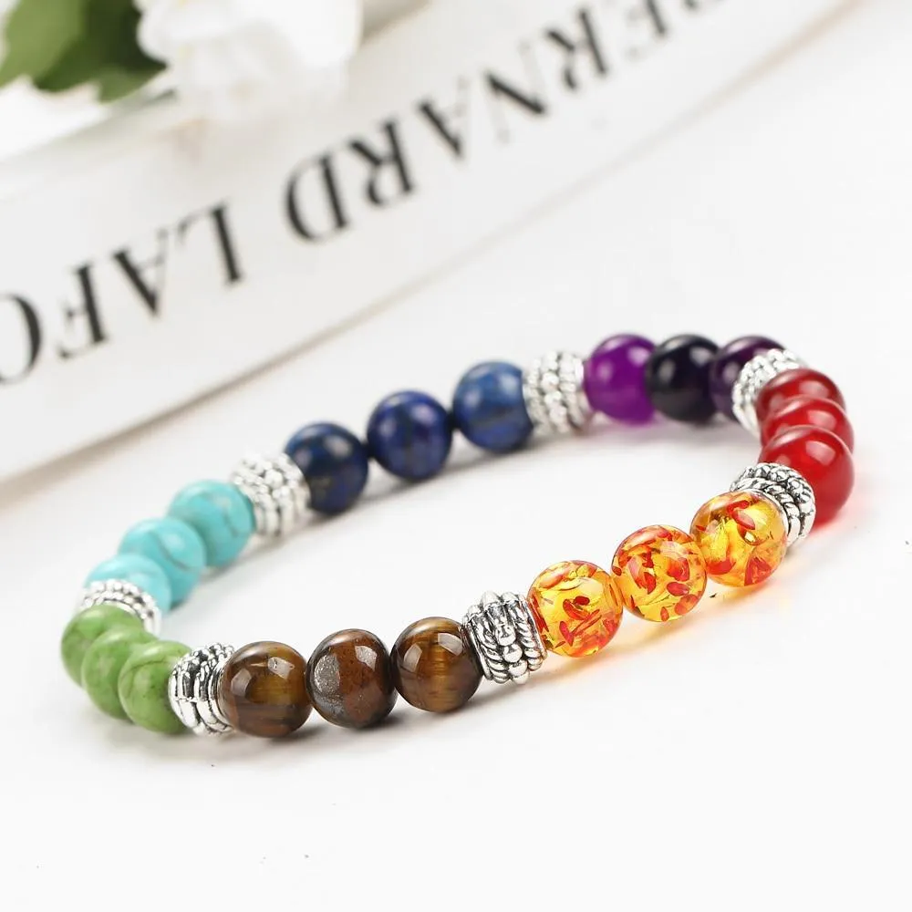 7 Chakras Natural Stone Beeds Bracelet for Healing Balance