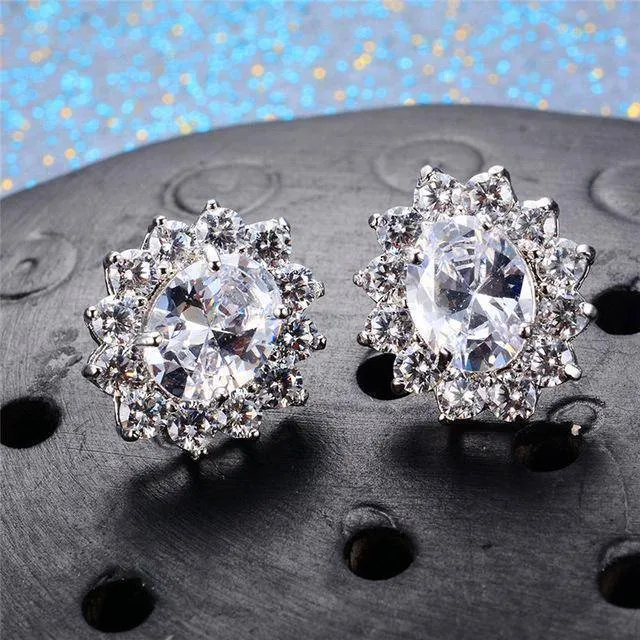 7 Colors, Oval Earrings Stud AAA Crystal Zircon