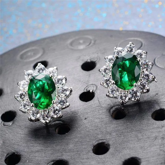 7 Colors, Oval Earrings Stud AAA Crystal Zircon