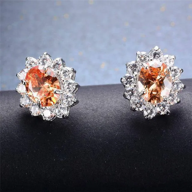 7 Colors, Oval Earrings Stud AAA Crystal Zircon