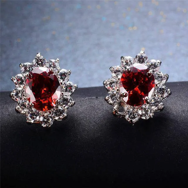 7 Colors, Oval Earrings Stud AAA Crystal Zircon