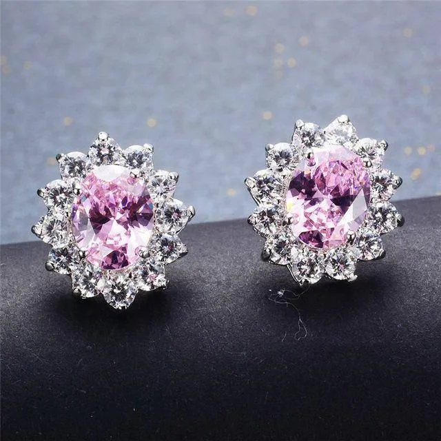 7 Colors, Oval Earrings Stud AAA Crystal Zircon