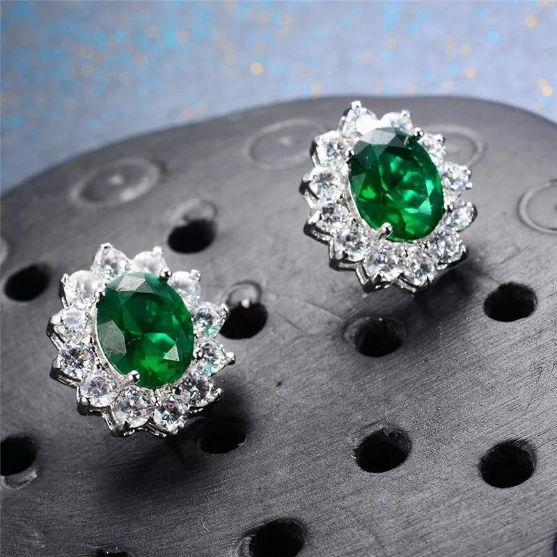 7 Colors, Oval Earrings Stud AAA Crystal Zircon