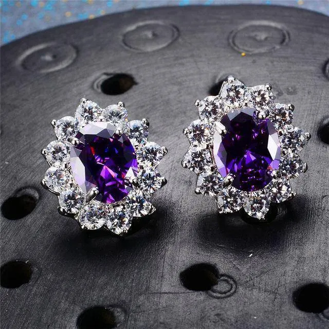 7 Colors, Oval Earrings Stud AAA Crystal Zircon