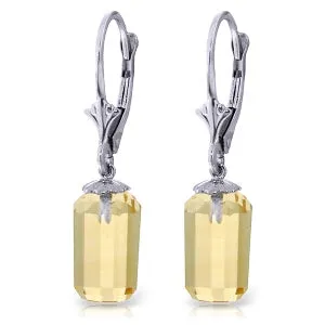 9 Carat 14K Solid White Gold Leverback Earrings Bullet Cut Citrine