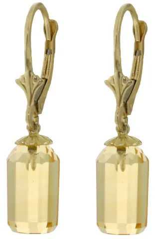 9 Carat 14K Solid White Gold Leverback Earrings Bullet Cut Citrine