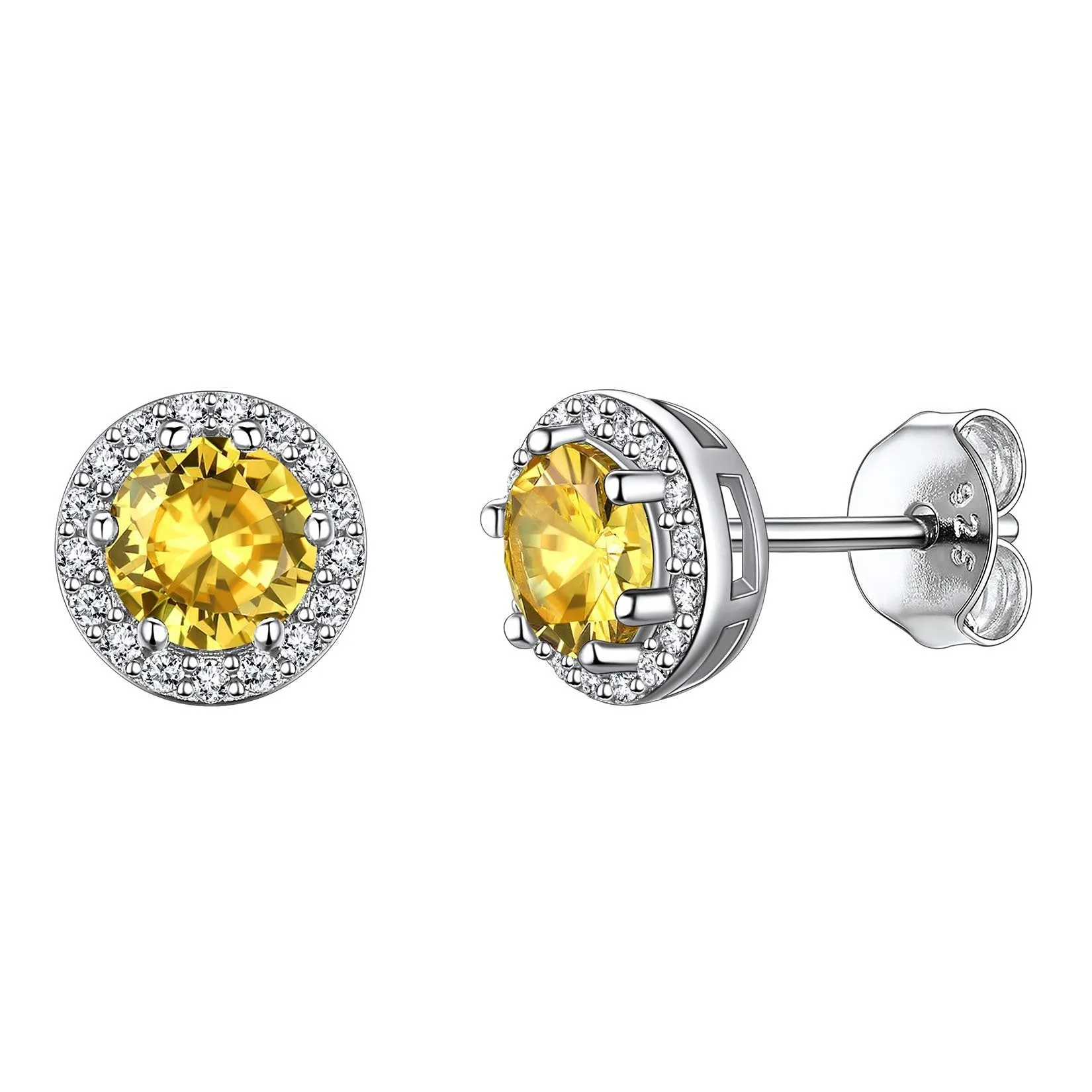 925 Sterling Silver Cubic Zirconia Birthstone Stud Earrings for Men Women