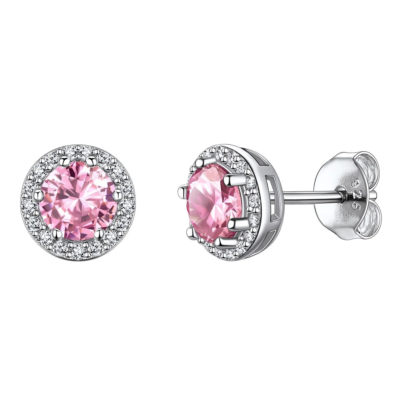 925 Sterling Silver Cubic Zirconia Birthstone Stud Earrings for Men Women