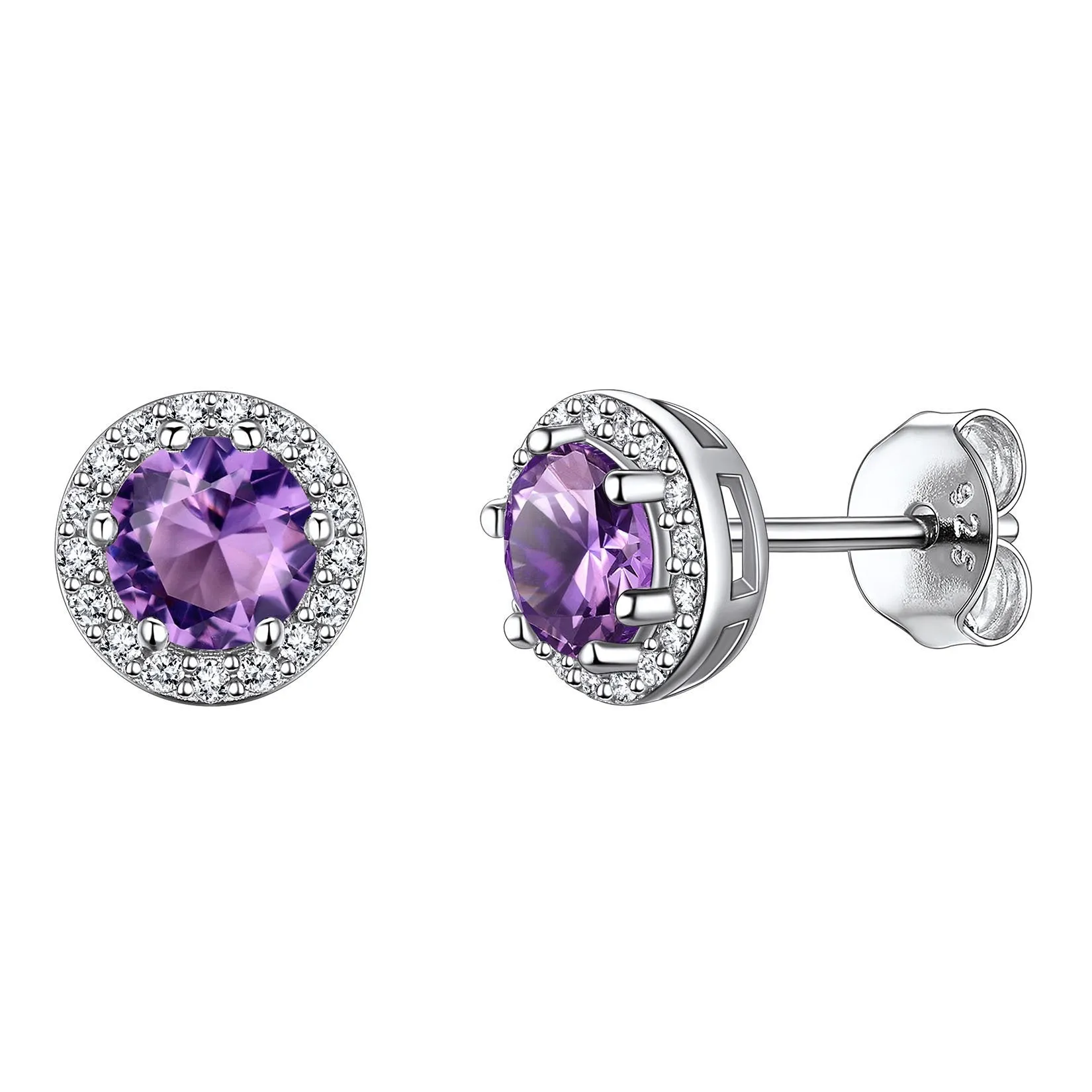 925 Sterling Silver Cubic Zirconia Birthstone Stud Earrings for Men Women