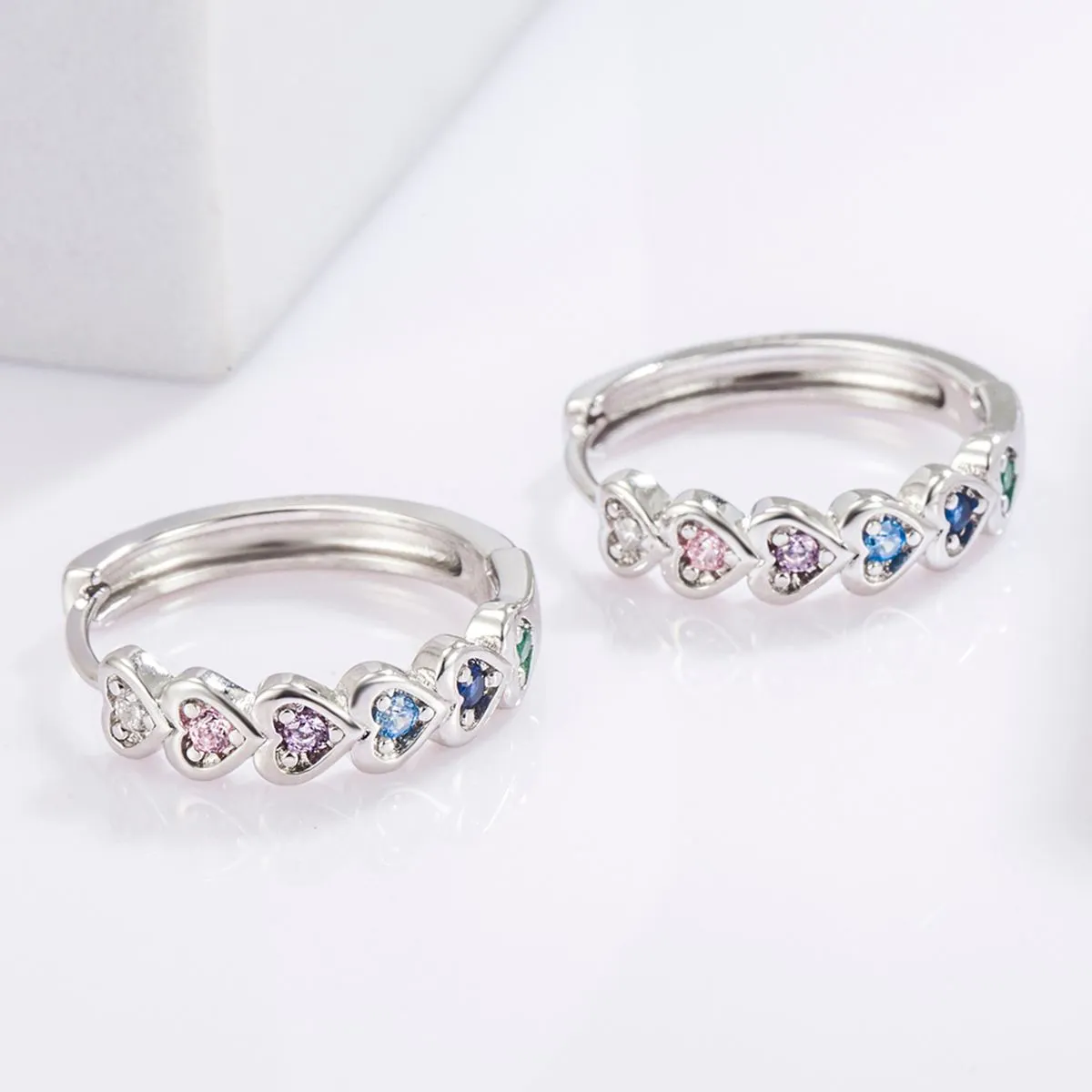 925 Sterling Silver Inlaid Zircon Heart Huggie Earrings