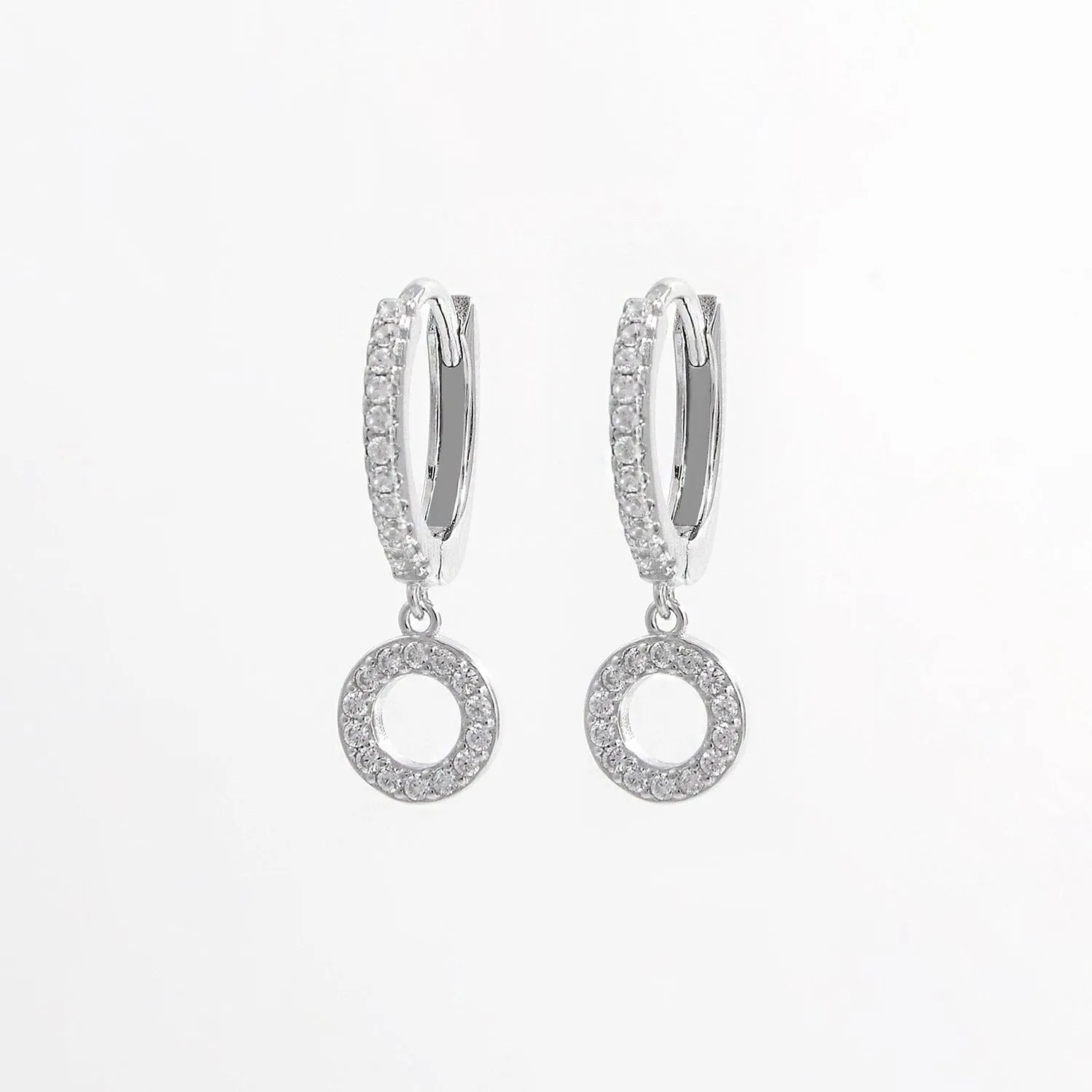 925 Sterling Silver Inlaid Zircon Hoop Dangle Earrings