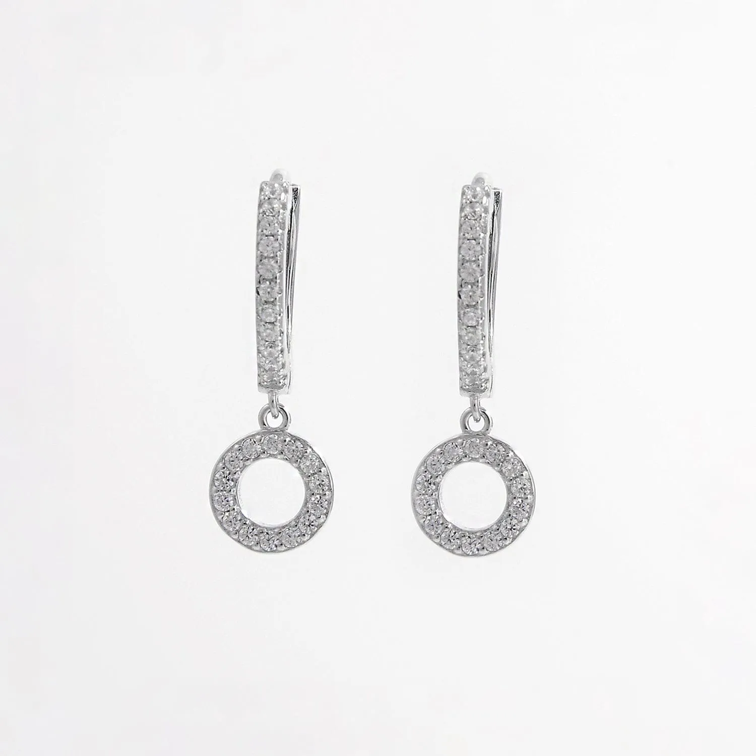 925 Sterling Silver Inlaid Zircon Hoop Dangle Earrings