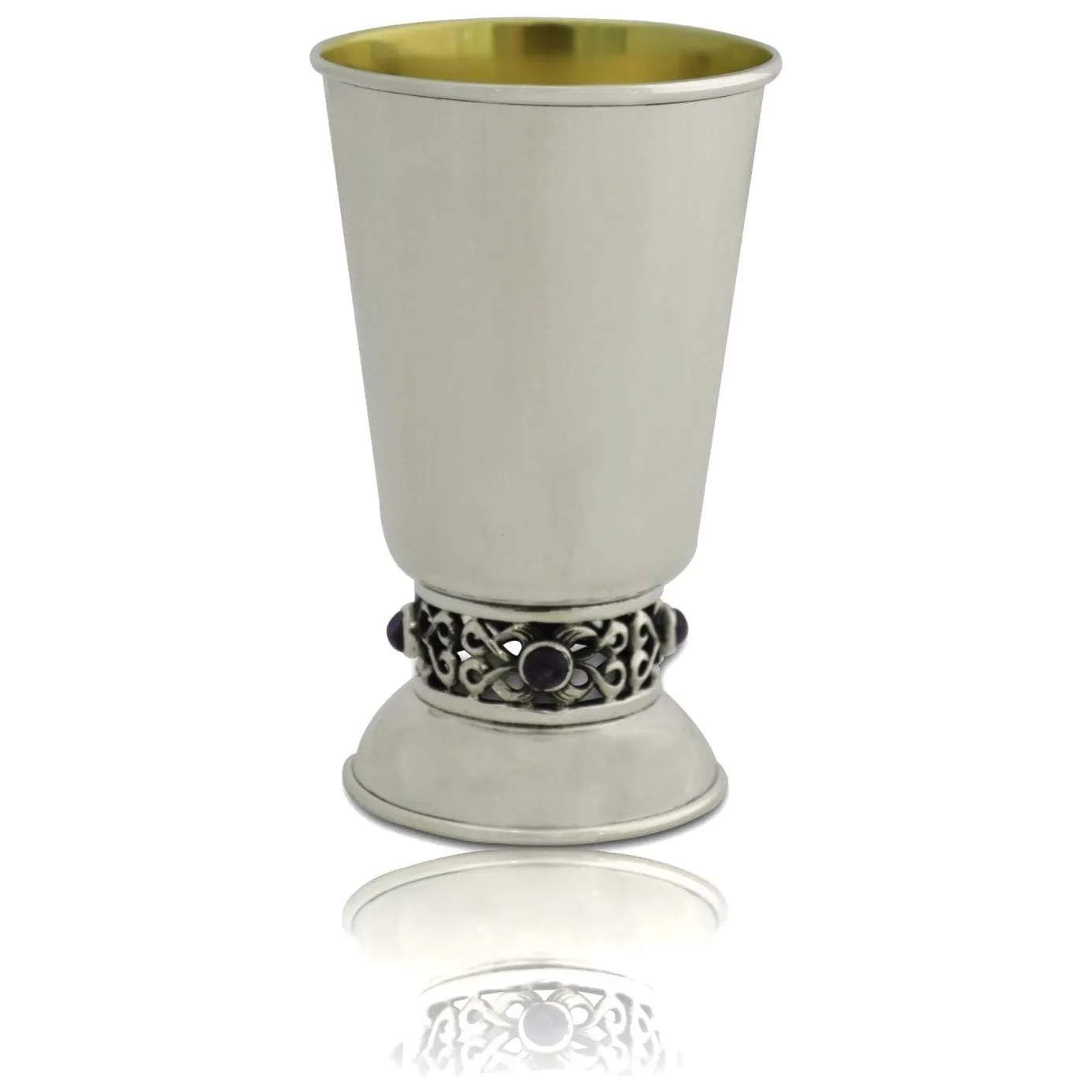 925 Sterling Silver Lapis Lazuli Filigree Kiddush Cup Becher 4.6" Made in Israel By Nadav