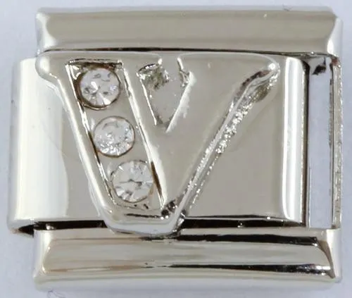 9mm Silver Letter V Charm