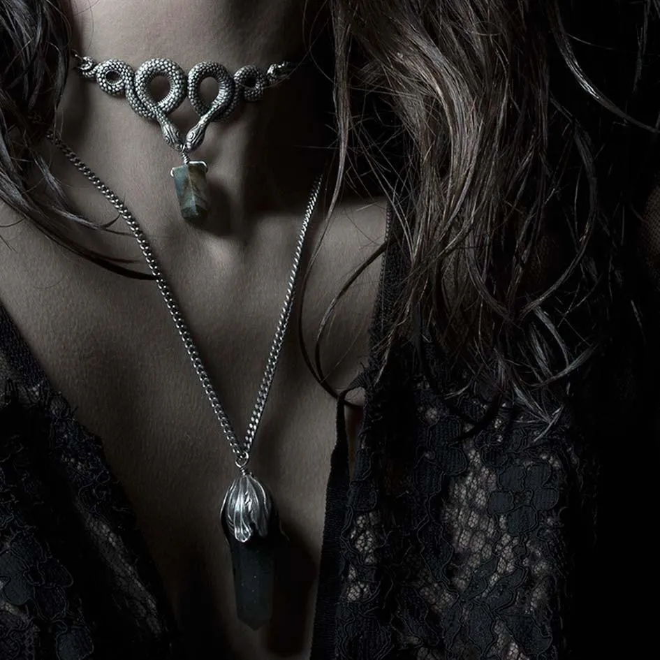 A DARK LURE. Snake & Labradorite Gemstone Chain Choker