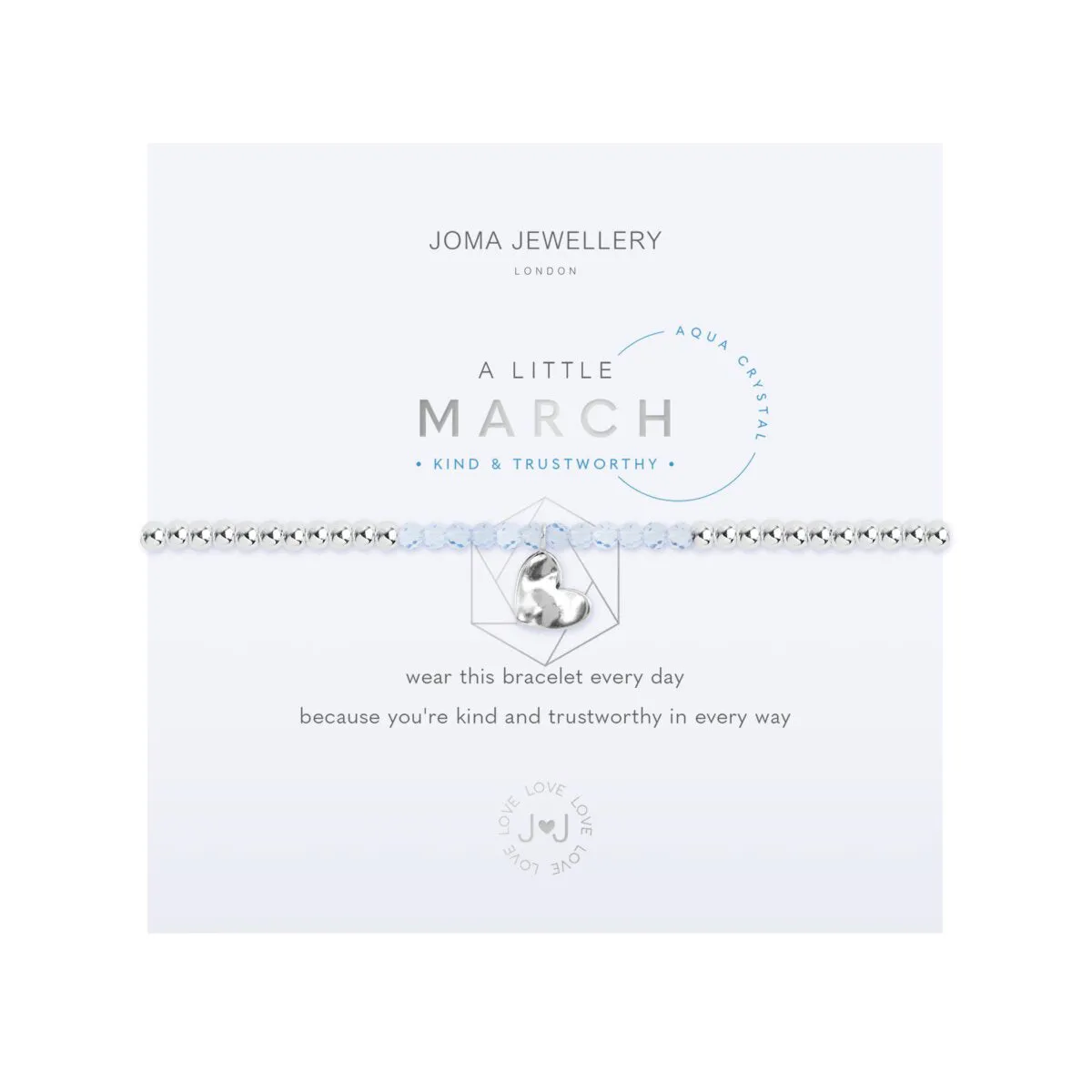 A Little March Birthstone Bracelet | Silver Plated with Aqua Crystal