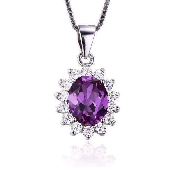 Alexandrite Sapphire 925 Sterling Silver Oval Cut 2.5CT IOBI Precious Gems Halo Pendant Necklace