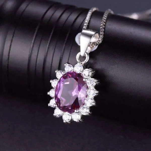 Alexandrite Sapphire 925 Sterling Silver Oval Cut 2.5CT IOBI Precious Gems Halo Pendant Necklace