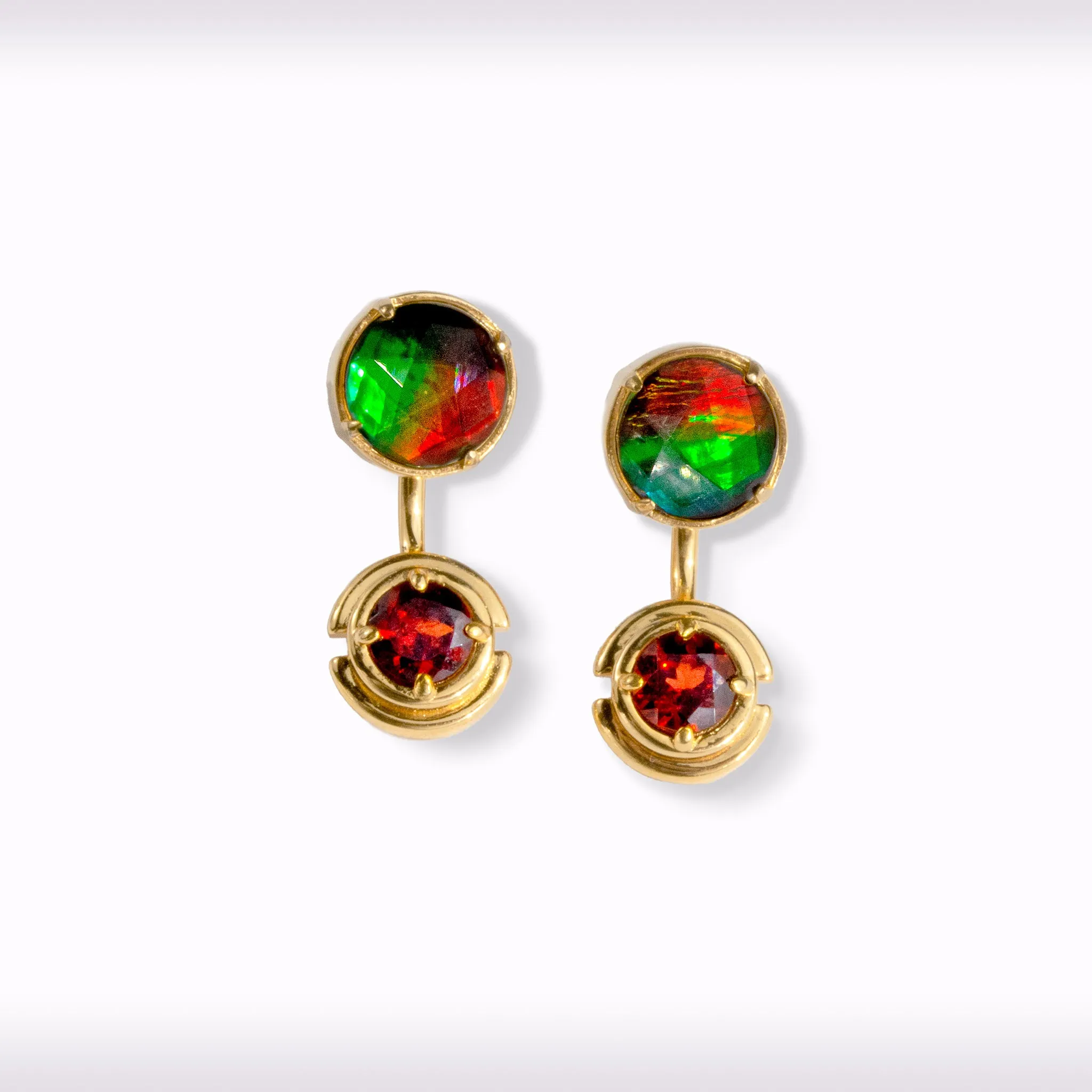 Ammolite Earrings 18k Gold Vermeil PROSPERITY Earrings with Garnet and White Topaz