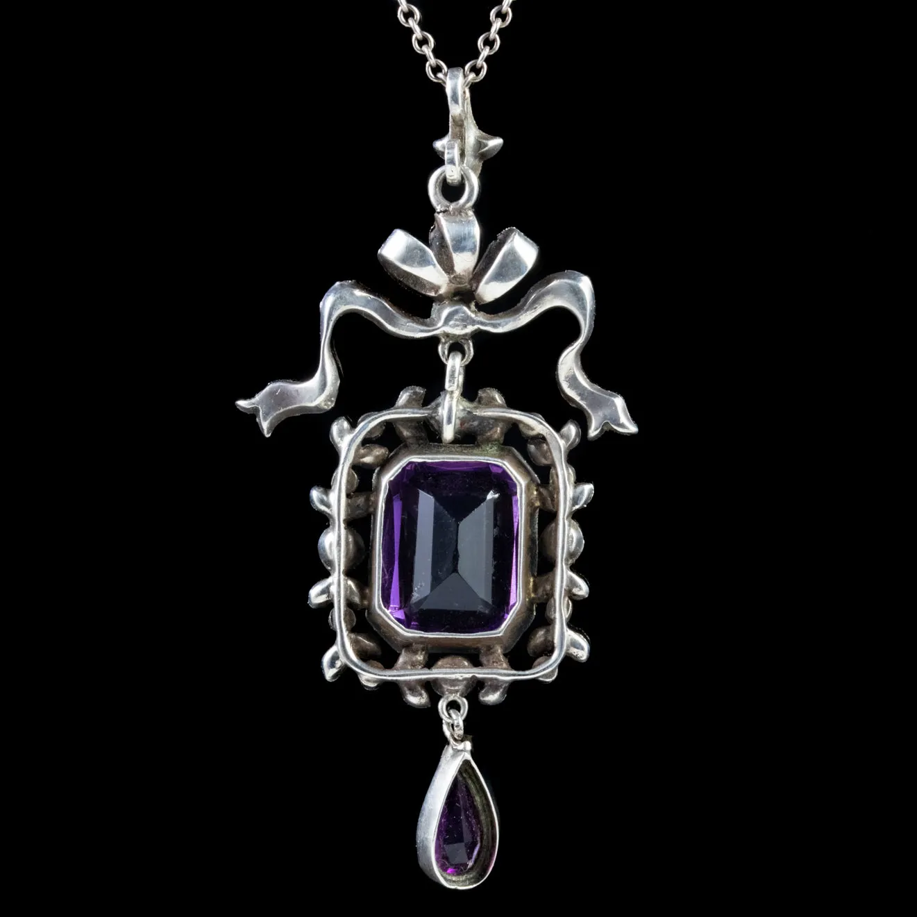 Antique Edwardian Paste Amethyst Pendant Necklace Silver Boxed Harvey And Gore Circa 1905