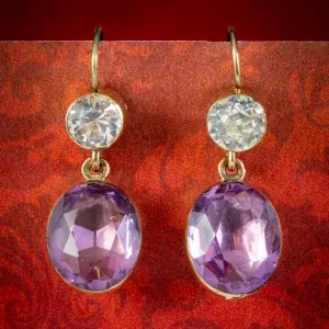 Antique Georgian Amethyst Paste Drop Earrings 18ct Gold Circa 1820